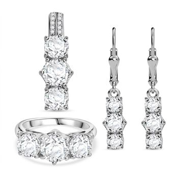 Moissanit Schmuckset, 925 Silber rhodiniert - 7,43 ct.