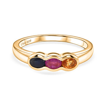 D'Joy Blauer Saphir, Mehrfarbig Saphir Ring 925 Silber Vergoldet (Gr&ouml;&szlig;e 16.00) ca. 0,61 ct