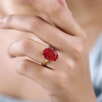 Lab Created Padparadscha-Saphir, Wei&szlig;er Zirkon Ring, 925 Silber Gelbgold Vermeil, (Gr&ouml;&szlig;e 18.00), ca. 13.23 ct