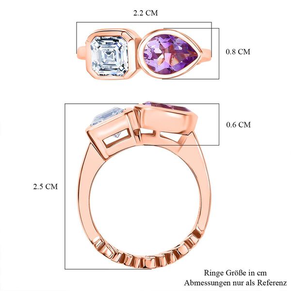 GP Amore Kollektion - Moissanit, Rose De France Amethyst Ring 925 Silber 750 Roségold Vermeil (Größe 19.00) ca. 2.20 ct image number 6