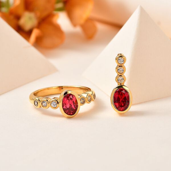 Lab Created Padparadscha-Saphir Schmuckset 925 Silber Gelbgold Vermeil ca. 2,76 ct. image number 2