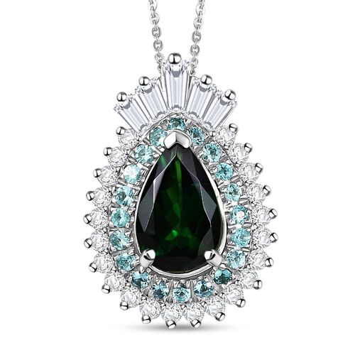RHAPSODY zertifiziert und geprüft AAAA Tsavorite Granat, Paraiba Turmalin und VS-EF Diamant Anhänger mit 45cm Kette in 950 Platin - 1,78  ct. image number 0