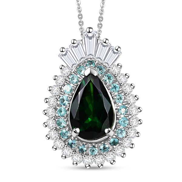 RHAPSODY zertifiziert und geprüft AAAA Tsavorite Granat, Paraiba Turmalin und VS-EF Diamant Anhänger mit 45cm Kette in 950 Platin - 1,78  ct. image number 0