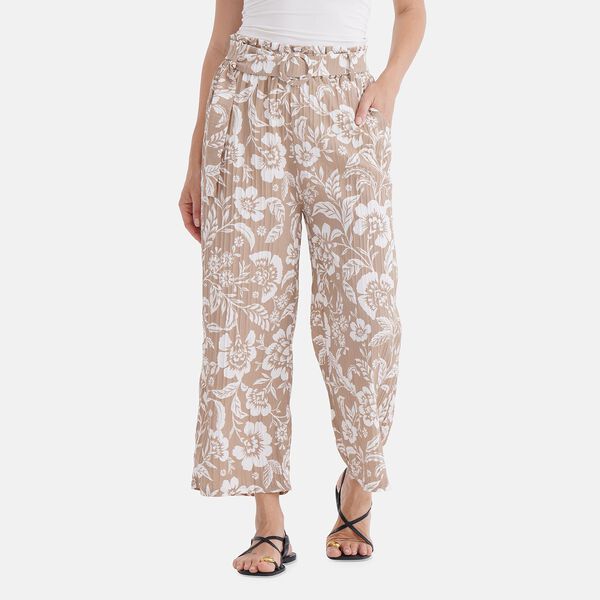 Weit geschnittene Hose mit Blumenprint, High-Waist-Design, elastischer Bund, mit Seitentaschen, elastisch und bequem, Einheitsgröße, Länge 99 cm, Beige image number 2