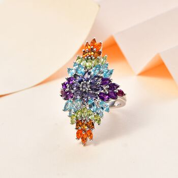 Mehrfarbiger Edelstein Ring, 925 Silber rhodiniert (Gr&ouml;&szlig;e 21.00) ca. 6.12 ct