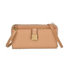 CLOSE OUT - gewebter Crossbody gl&auml;nzend Tasche, Multif&auml;cher, 20x10 cm, Nude