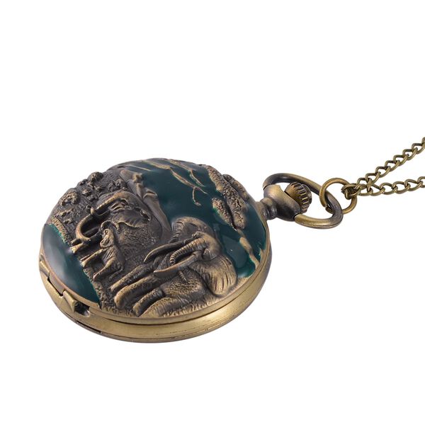 STRADA Antike Bronze Elefantenmuster Taschenuhr, Japanisches Werk, 79 cm antike bronzene Eisenkette image number 4