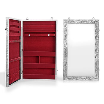 LIVMORE Handgefertigter Wand-Schmuckschrank aus oxidiertem Aluminium mit integriertem Spiegel, Gr&ouml;&szlig;e - 55.88x33x8.25cm