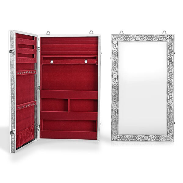 LIVMORE Handgefertigter Wand-Schmuckschrank aus oxidiertem Aluminium mit integriertem Spiegel, Gr&ouml;&szlig;e - 55.88x33x8.25cm