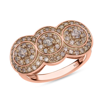 Nat&uuml;rlicher Champagner Diamant Ring, 925 Silber Ros&eacute;gold Vermeil, (Gr&ouml;&szlig;e 18.00) ca. 1.00 ct