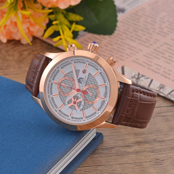 William Hunt Designeruhr, 42mm, Edelstahl mit IPR-Beschichtung, Graues Karbonzifferblatt, Braunes Lederarmband, Miyota OS10, 5ATM Wasserfest image number 2