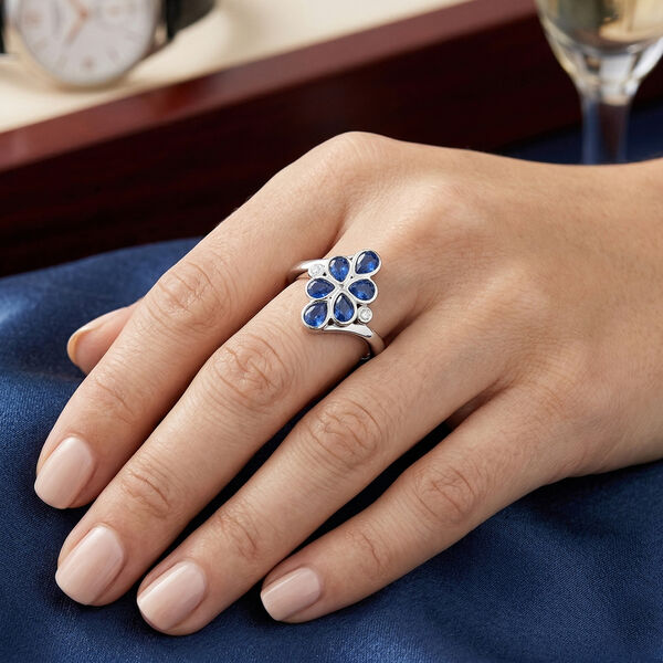 Kyanit und Zirkon Bypass Ring 925 Silber rhodiniert  ca. 1,15 ct image number 5