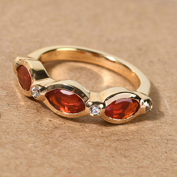 Mexikanischer Kirschfeueropal und Zirkon-Ring, 925 Silber Gelbgold Vermeil  ca. 1,04 ct image number 2