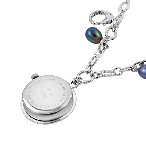 Royal Bali Kollektion- Wei&szlig;e S&uuml;&szlig;wasser Perle und Pfau Perlen-Uhr in Silber, 19 cm, 23g image number 3