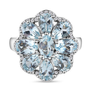 Espirito Santo Aquamarin-Ring, 925 Silber platiniert (Gr&ouml;&szlig;e 16.00) ca. 3,92 ct