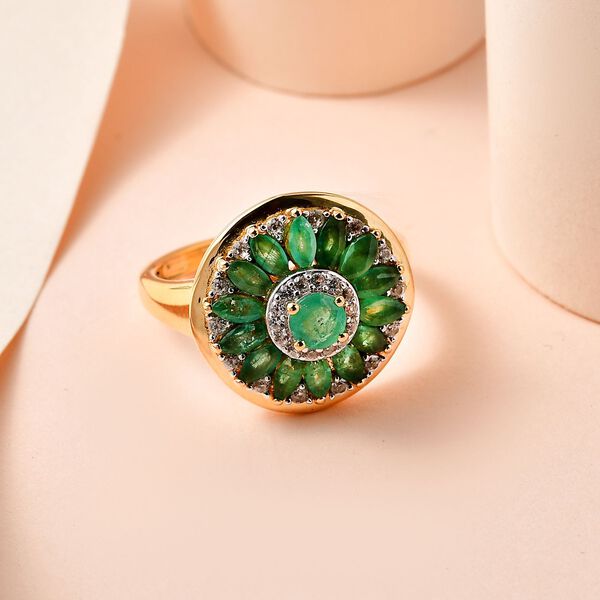 Smaragd und Zirkon Ring- 1,65 ct. image number 2