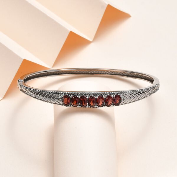 Mosambik Granat, Weißer Zirkon Armreif ca. 19 cm Edelstahl ca. 4,07 ct. image number 2