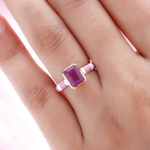 Ilakaka Rosa Saphir(Fissure gefüllt) Solitär Ring 925 Silber vergoldet image number 3