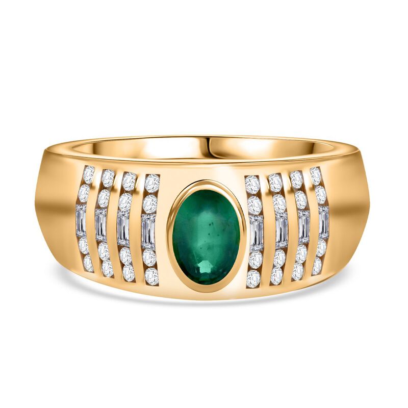 AAA Kagem Sambischer Smaragd, Weißer Zirkon Ring 925 Silber Gelbgold Vermeil (Größe 18.00) ca. 0,93 ct image number 0