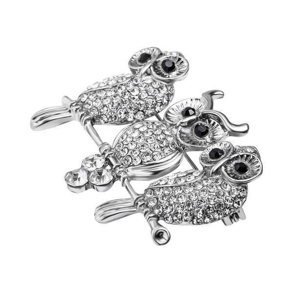 Eule Schwarzer Kristall, Wei&szlig;er Kristall Brosche image number 3