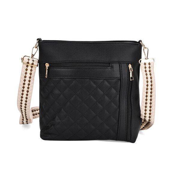 Crossbody-Tasche mit Steppmuster und Schultergurt, 3 Rei&szlig;verschlussf&auml;cher, 21x13x7,5cm, Schwarz