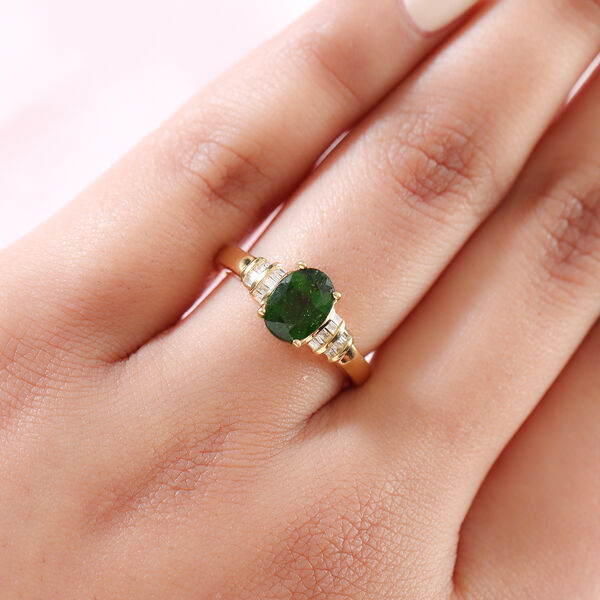 natürlicher Chromdiopsid und Diamant Ring 925 Silber vergoldet image number 3