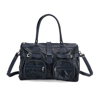 Patchwork-Umh&auml;ngetasche aus Schafleder, 40 x 16,5 x 25,5 cm, Blau