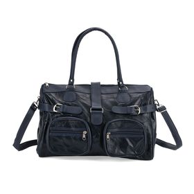 Patchwork-Umhängetasche aus Schafleder, 40 x 16,5 x 25,5 cm, Blau