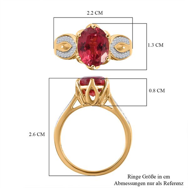 Lab Created Padparadscha-Saphir, Wei&szlig;er Zirkon Ring, 925 Silber Gelbgold Vermeil (Gr&ouml;&szlig;e 21.00) ca. 4.24 ct image number 7