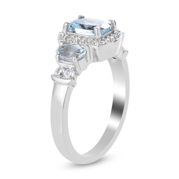 Aquamarin und Zirkon Ring 925 Silber Platin-&Uuml;berzug image number 4
