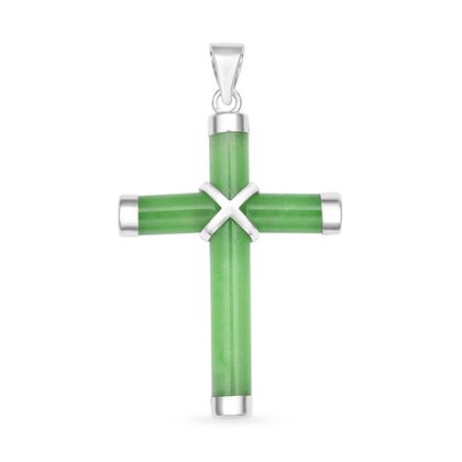 Grüner Jade Kreuz-Anhänger, gefärbt, 925 Silber rhodiniert ca. 5,00 ct