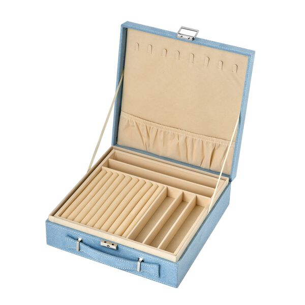 2-lagiges Schmuckkästchen mit herausnehmbarem Tablett, Blau image number 4