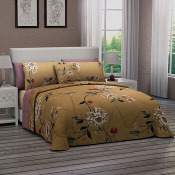 SERENITY NIGHT: Premium 100% Seidensteppdecke und Kissenbez&uuml;ge, senf