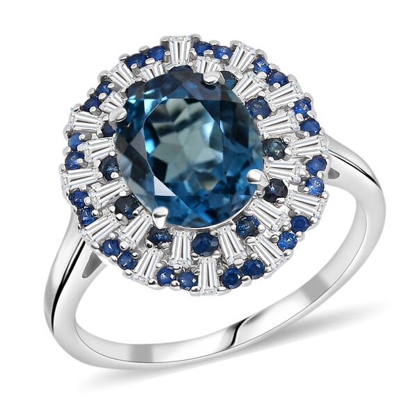 D'Joy London Blau Topas, Wei&szlig;er Zirkon Ring 925 Silber rhodiniert (Gr&ouml;&szlig;e 18.00) ca. 6,53 ct image number 3
