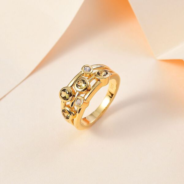 AA Natürlicher goldener Tansanit, Weißer Zirkon Ring, 925 Silber, 750 Gelbgold Vermeil (Größe 20.00), ca. 0.55 ct image number 2