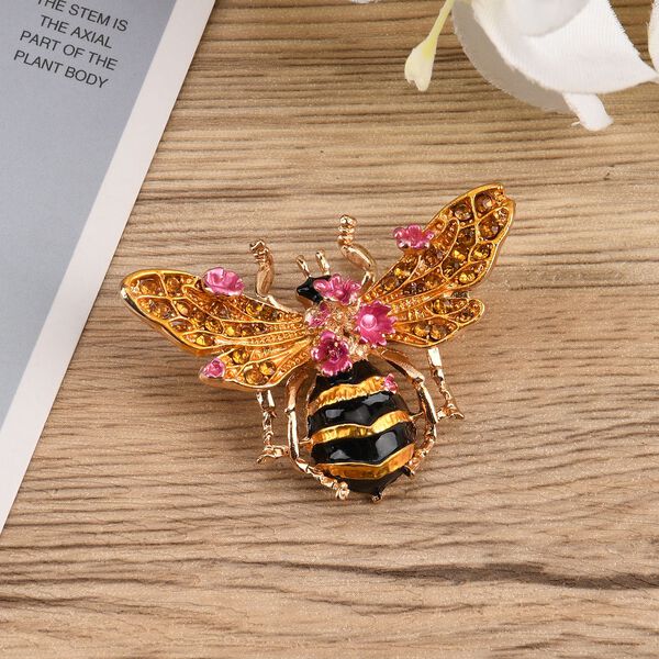 Emaillierte und gelbe Kristall-Brosche, Biene image number 2