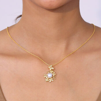 EVER TRUE S&uuml;&szlig;wasser Perle (8.5-9 mm), Wei&szlig;er Zirkon Anh&auml;nger mit Kette, ca. 50 cm