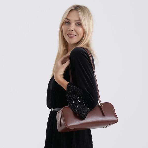 Leder Schultertasche mit Rei&szlig;verschlussfach und Innenf&auml;chern 33 x 12 x 13 cm Bordeaux image number 2