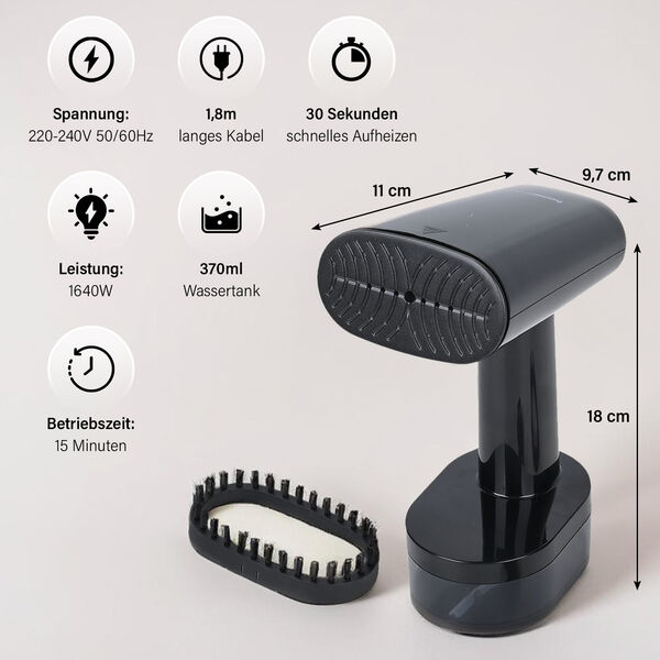 Homesmart - Tragbarer Dampfb&uuml;geleisen, schwarz image number 3