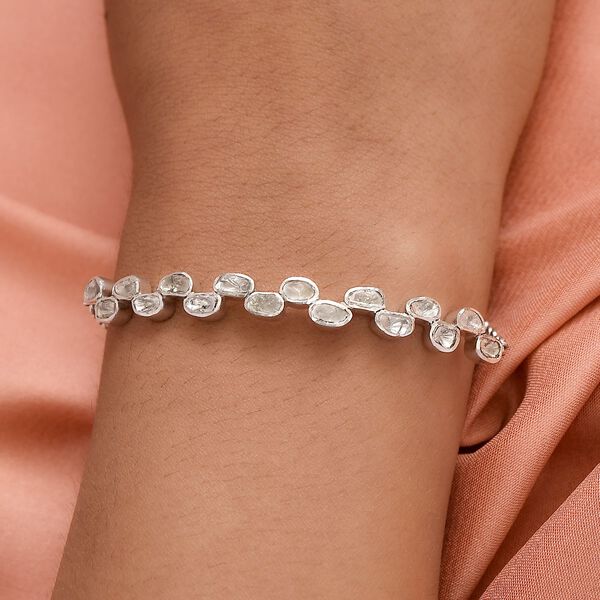 Handgearbeitetes, nat&uuml;rliches Polki Diamant-Armband, ca. 18.5 cm, 925 Silber platiniert ca. 1.00 ct image number 3