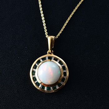 AA Nat&uuml;rlicher, &auml;thiopischer Welo Opal, Smaragd Anh&auml;nger mit Kette, 925 Silber 750 Gelbgold Vermeil ca. 3.40 ct