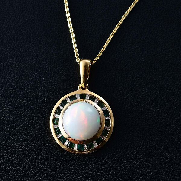 AA Nat&uuml;rlicher, &auml;thiopischer Welo Opal, Smaragd Anh&auml;nger mit Kette, 925 Silber 750 Gelbgold Vermeil ca. 3.40 ct image number 2