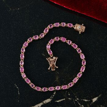 D&rsquo;joy Ilakaka Rosa Saphir (Fissure gef&uuml;llt) Armband ca. 20 cm 925 Silber 750 Ros&eacute;gold Vermeil ca. 7,99 ct.