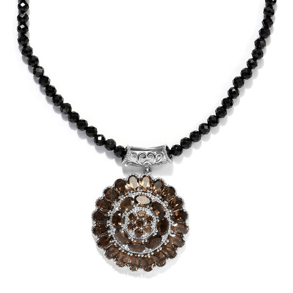 Schwarze Spinell und Rauchquarz Halskette, ca. 50 cm, 925 Silber platiniert ca. 72.38 ct image number 0
