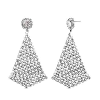 Dreieckige wei&szlig;e Kristall-Cluster Design Ohrringe, silberfarben