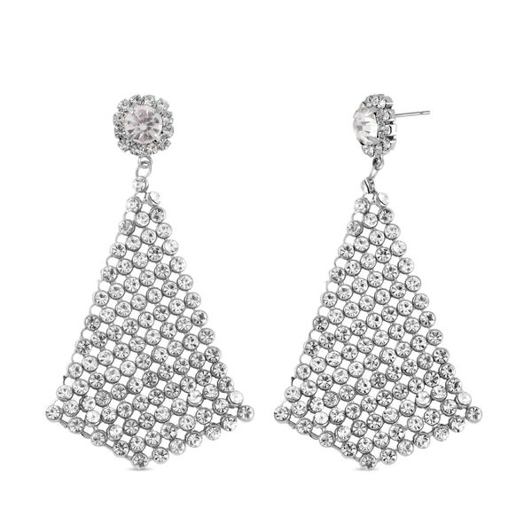 Dreieckige weiße Kristall-Cluster Design Ohrringe, silberfarben image number 3