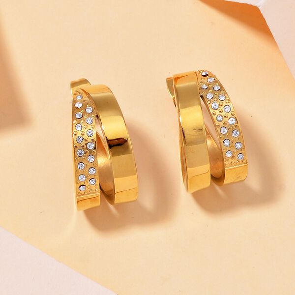 Weißer Zirkonia Ohrringe Reiner Edelstahl, goldfarben image number 2