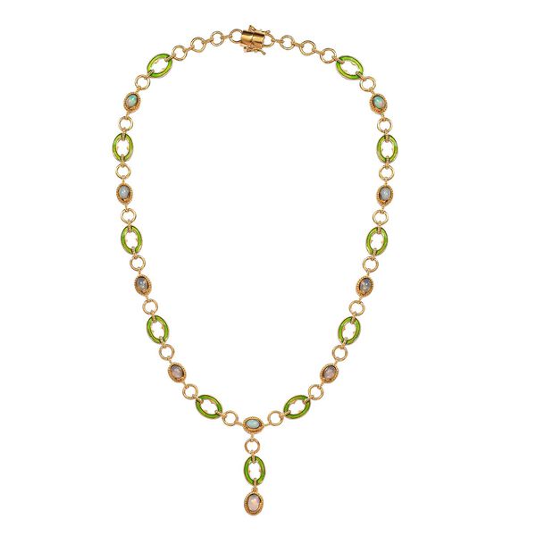 Natürliche, äthiopische Welo Opal Halskette, ca. 45 cm, 925 Silber vergoldet ca. 3.76 ct image number 4