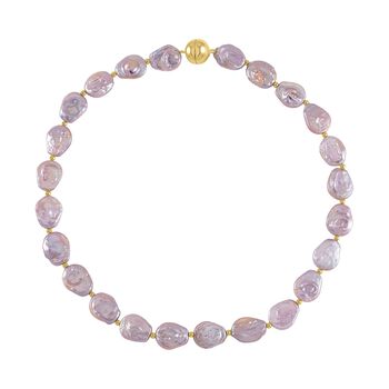 Lila S&uuml;&szlig;wasser Perle, Lila Keshi-Stil Perle Halskette ca. 50 cm 925 Silber vergoldet