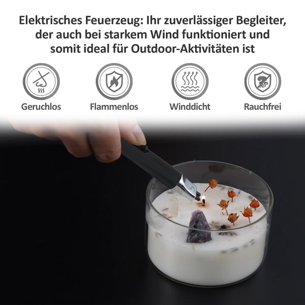 Elektrisches wiederaufladbares Lichtbogenfeuerzeug mit einziehbarem Kopf, schwarz image number 5